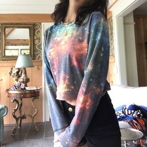 Galaxy crop crew neck hoodie